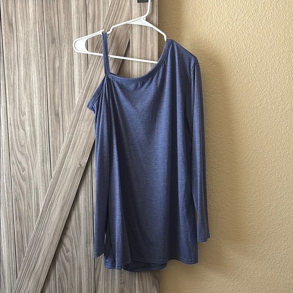 Asymmetrical Blue Long Sleeve Blouse